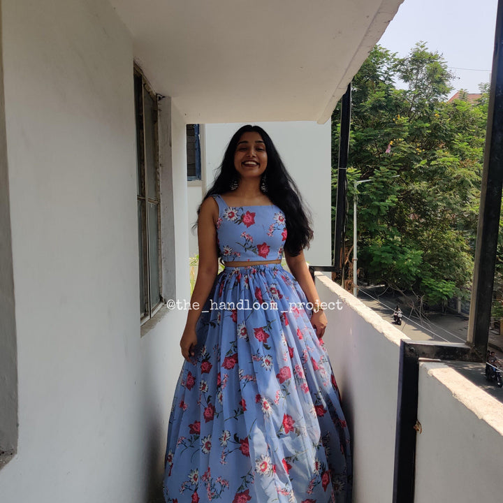 Blue georgette lehenga and blouse