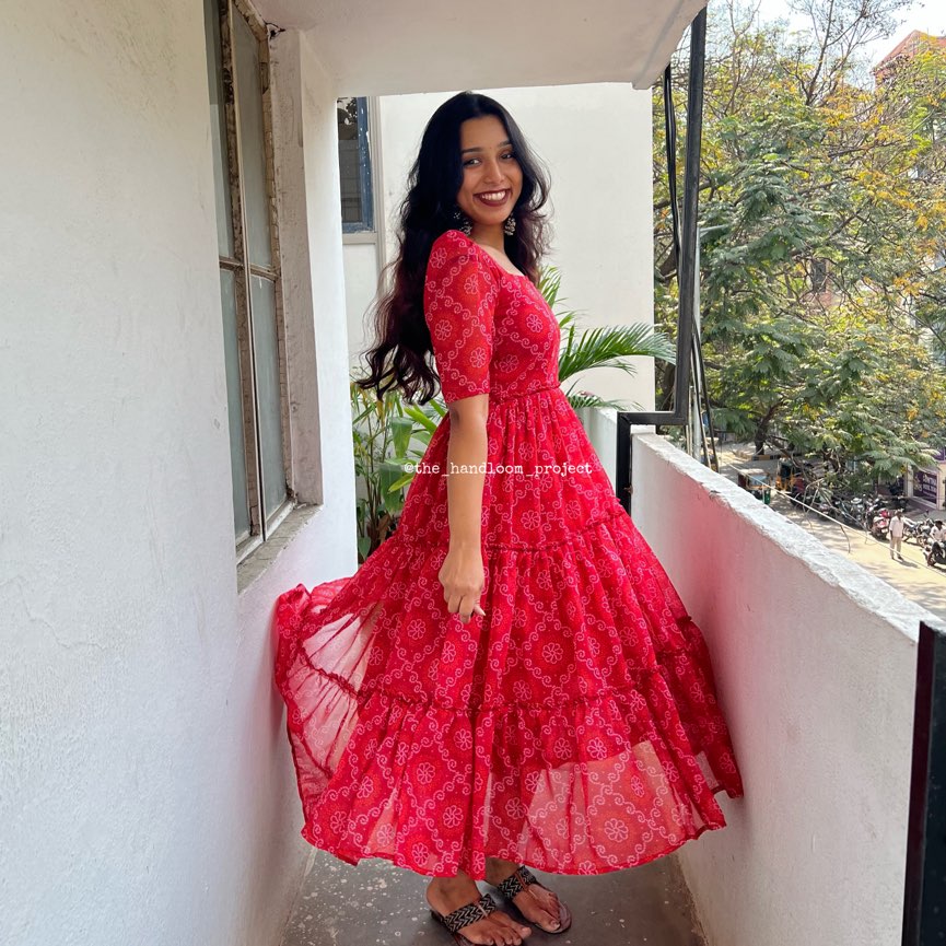 Red 3 tier georgette dress