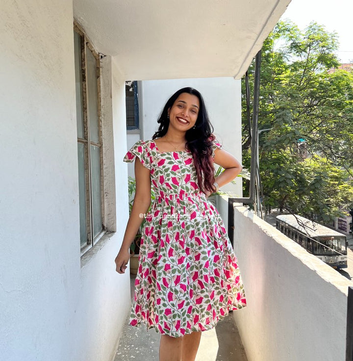 Pink floral cotton dress