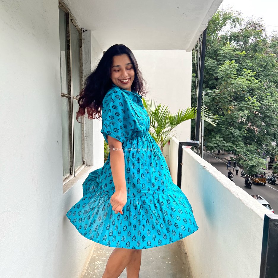 Blue tier cotton dress