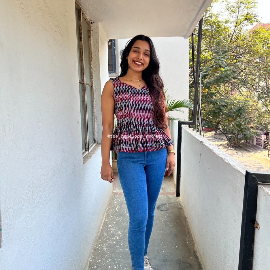 Black ikkat peplum top