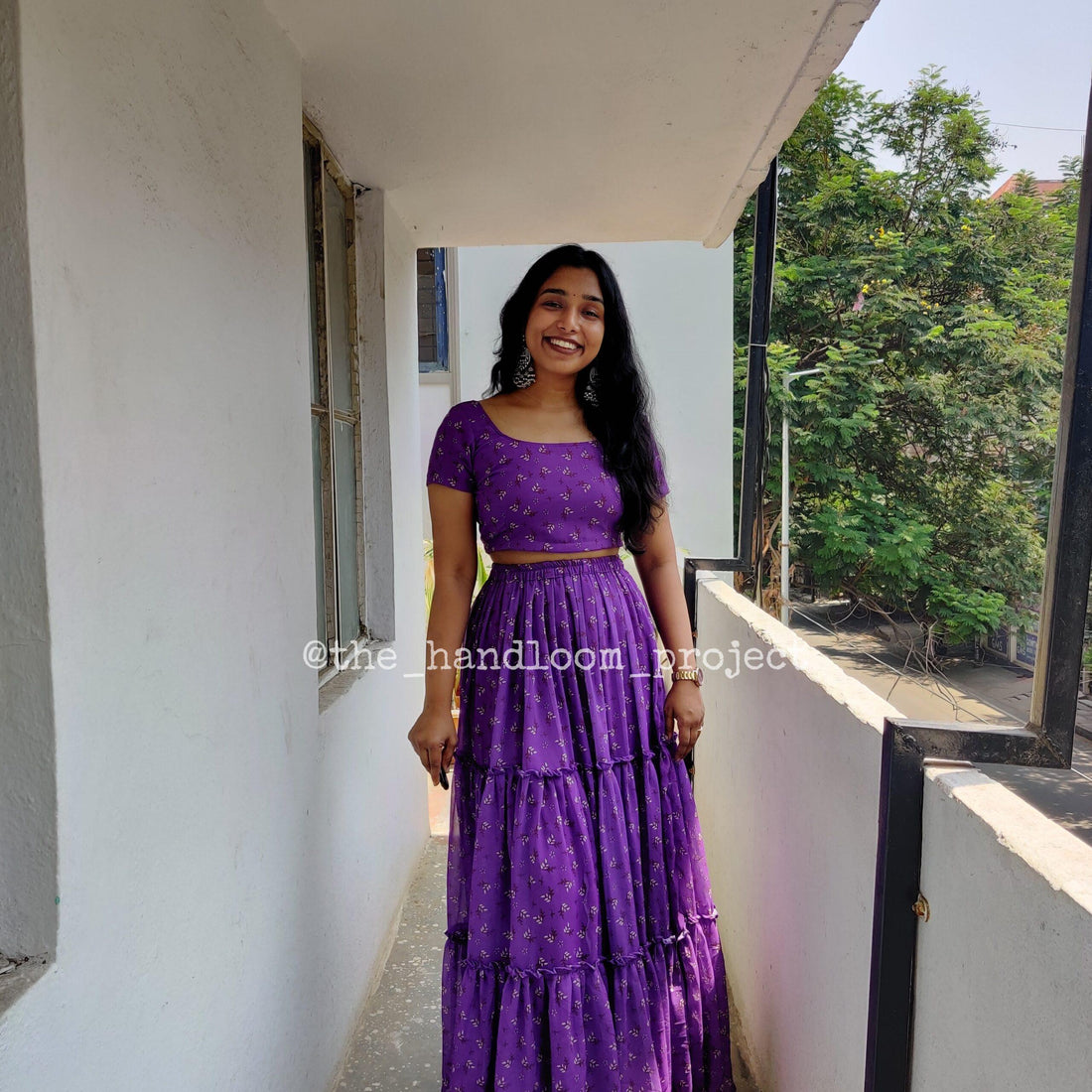 Purple georgette 3 tier lehenga and blouse
