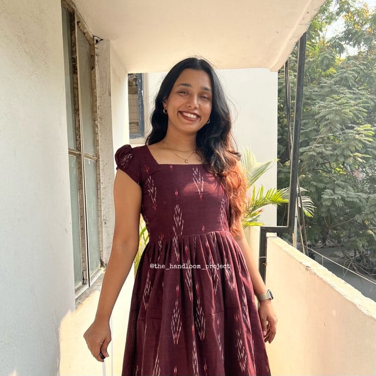 Maroon ikkat cotton dress