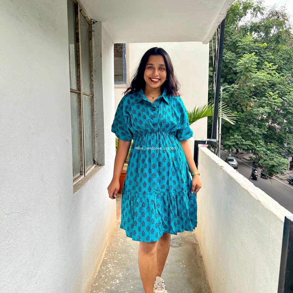 Blue tier cotton dress