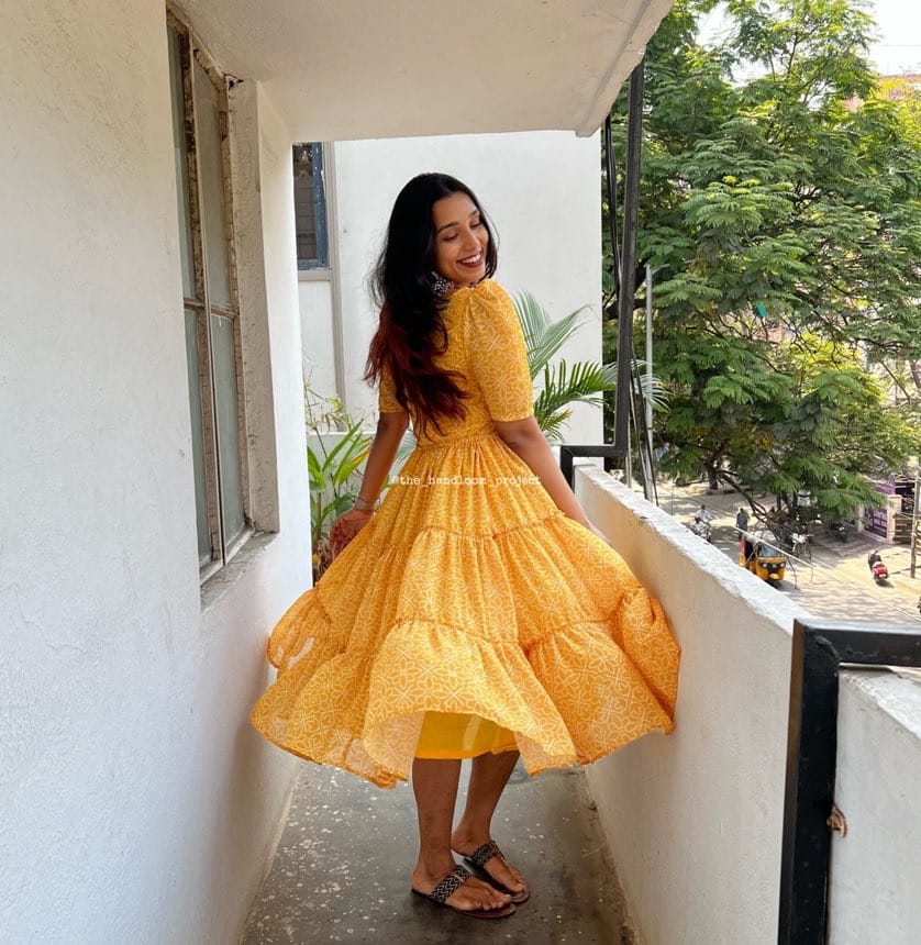 Yellow 3 tier georgette dress
