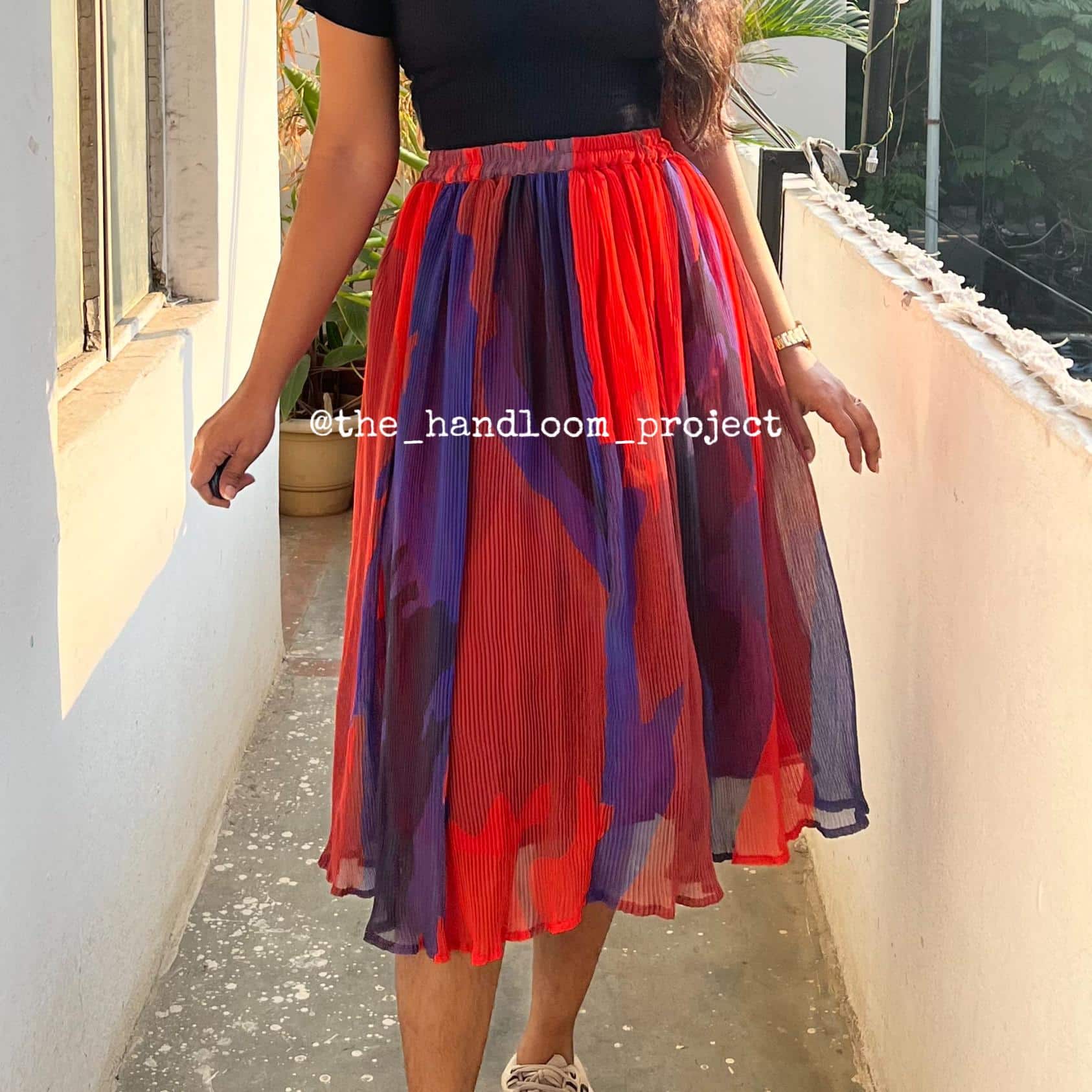 Red Pleated Georgette Skirt