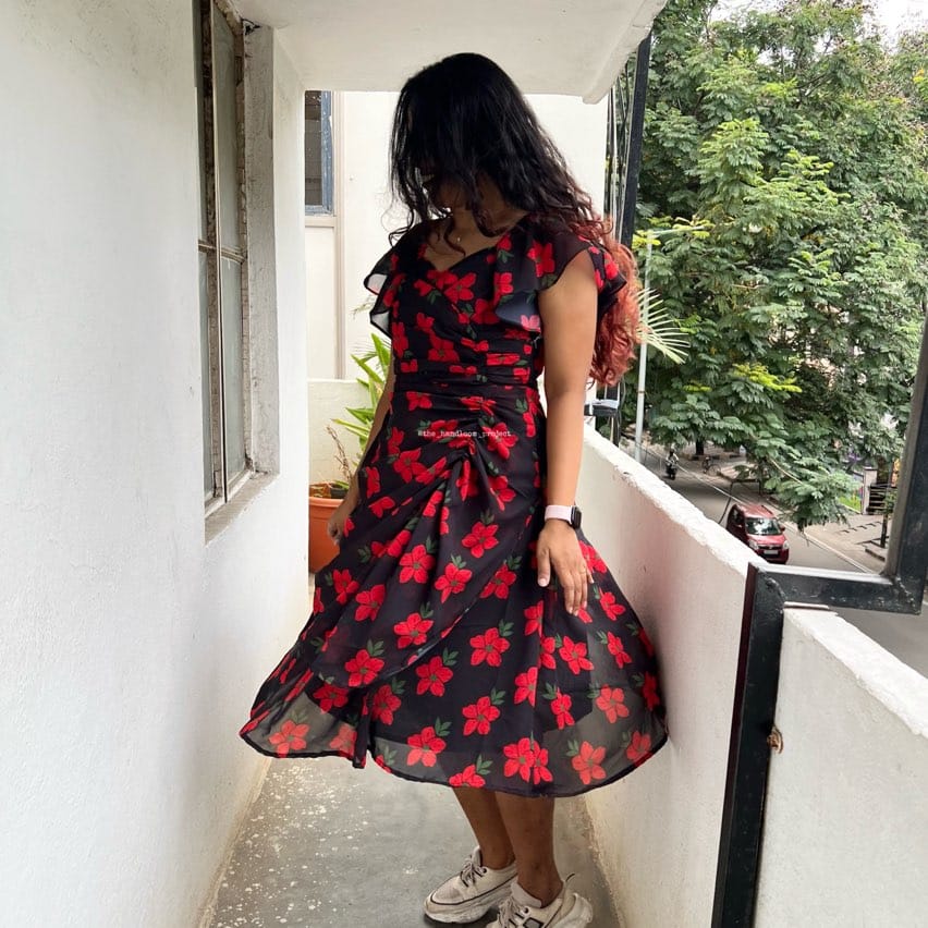 Black and red georgette dress