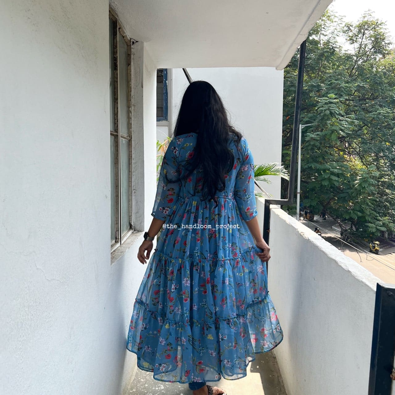 Blue 3 tier georgette coat