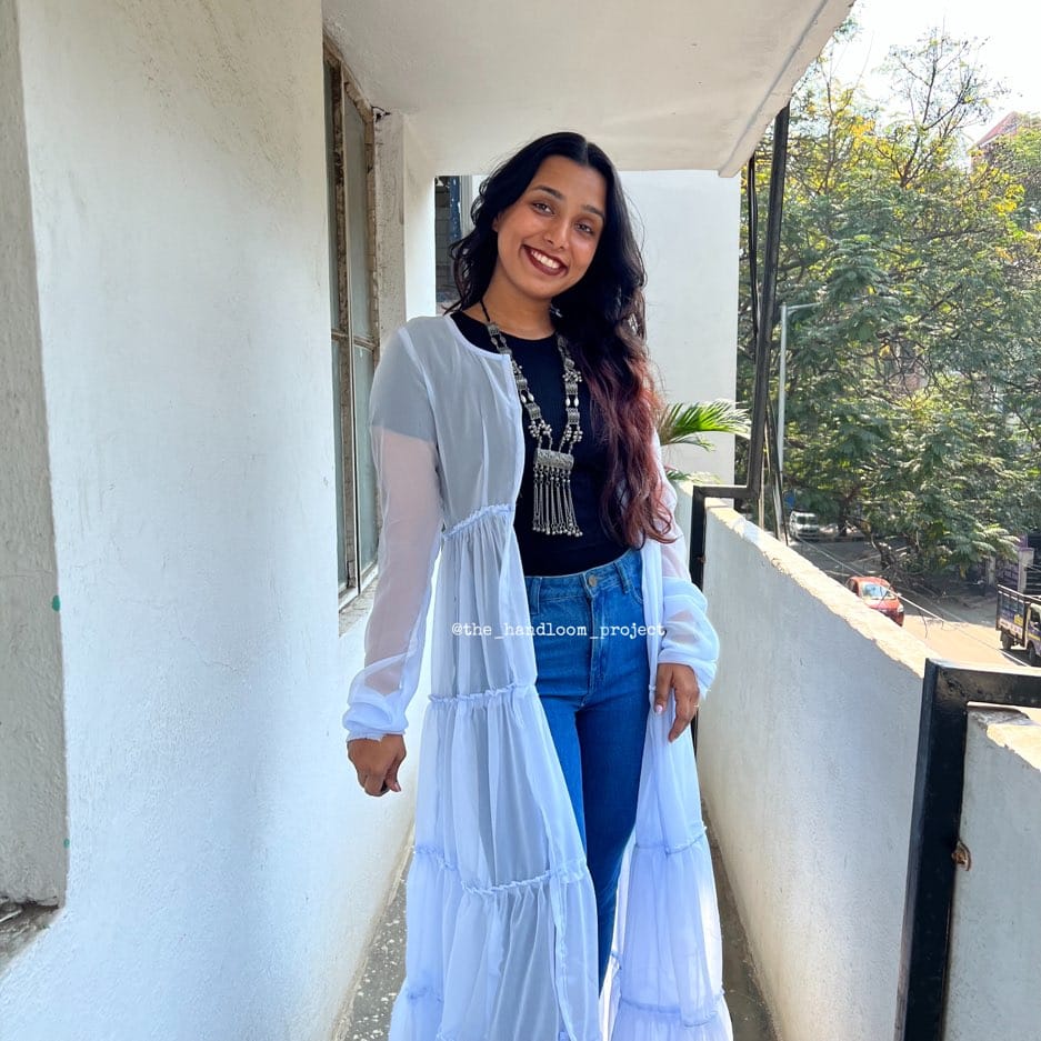 Blue 4 tier georgette coat