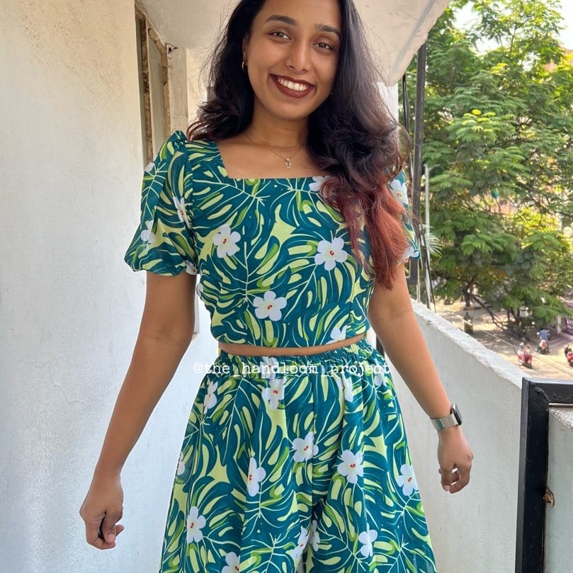 Green georgette top and palazzo