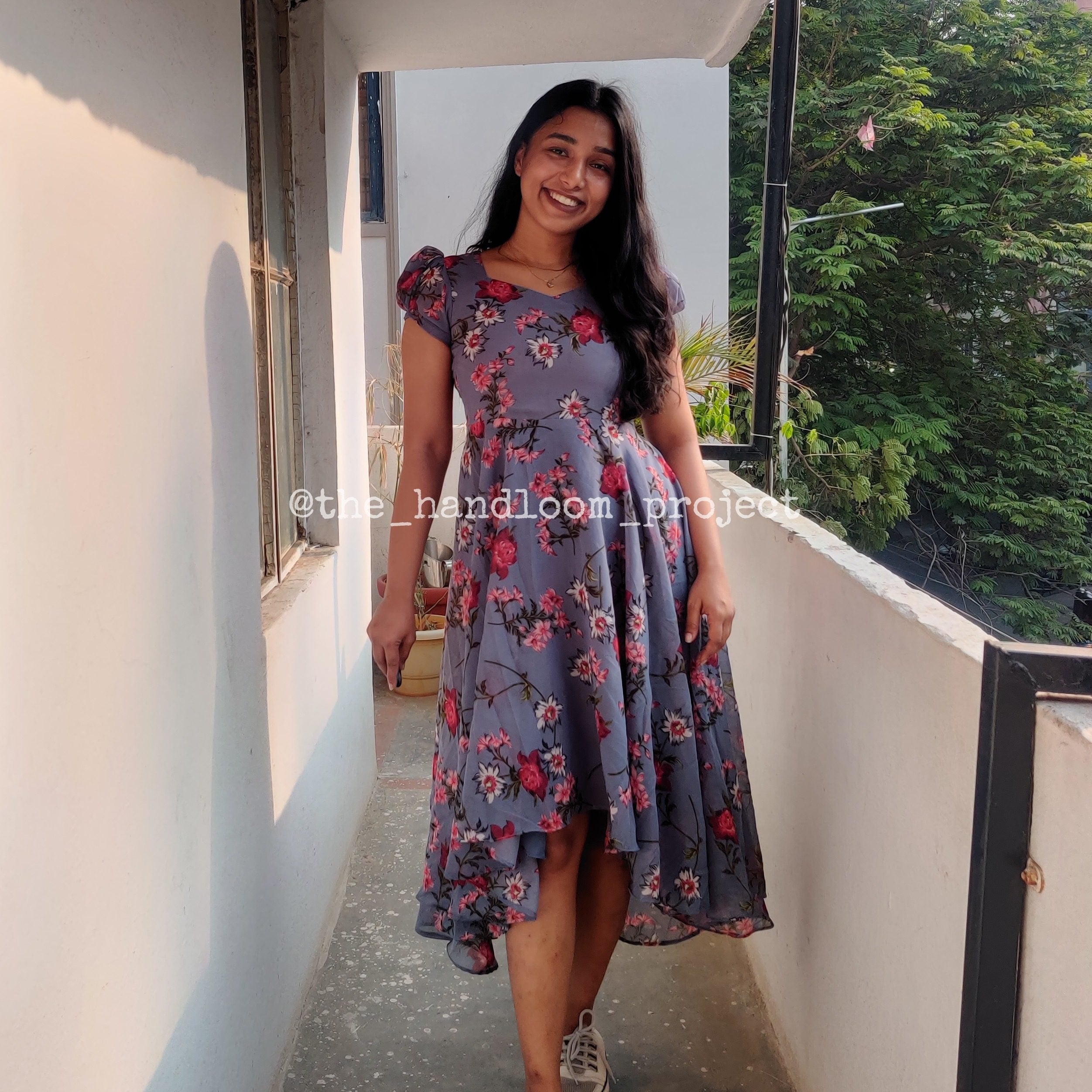 Grey high low georgette dress