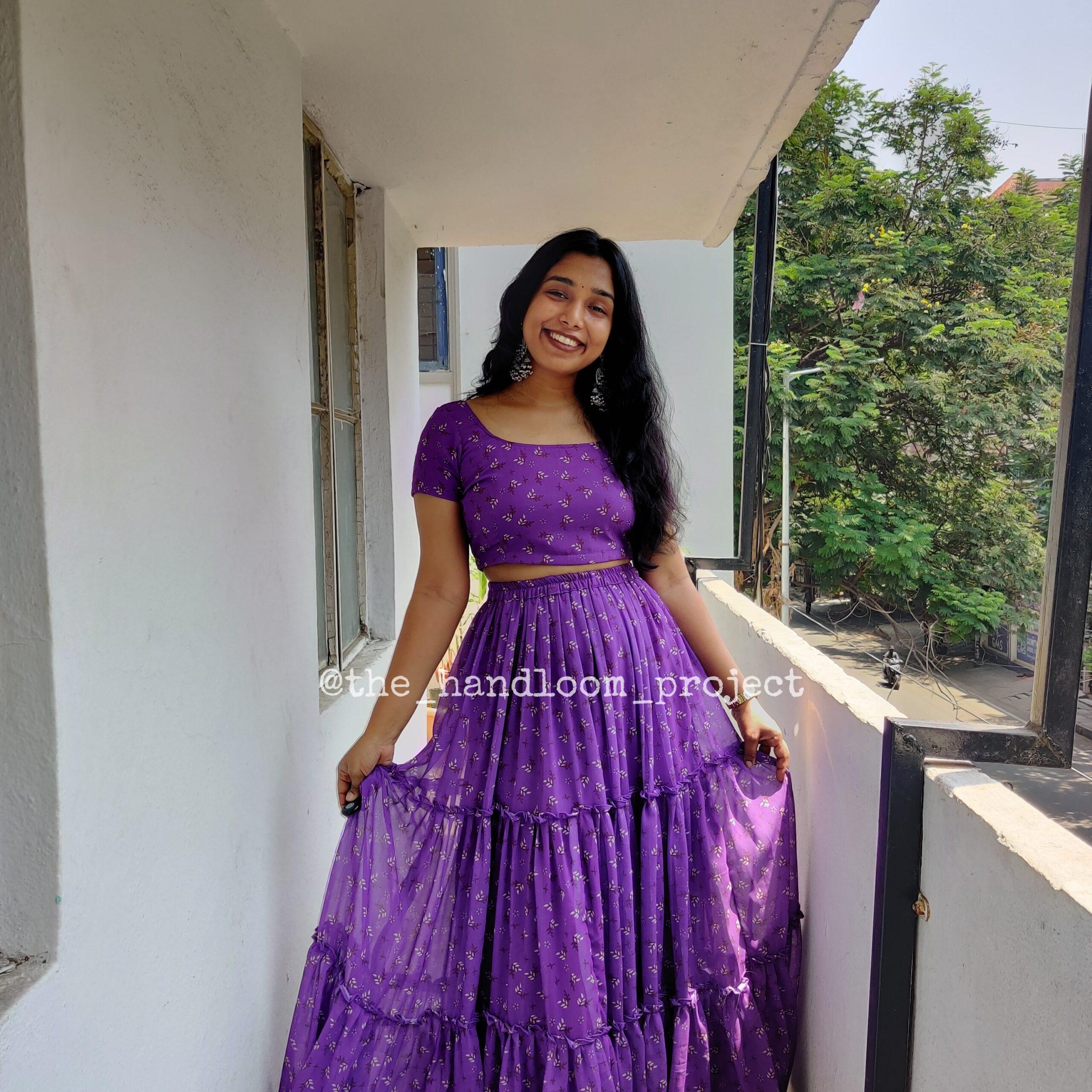 Purple georgette 3 tier lehenga and blouse