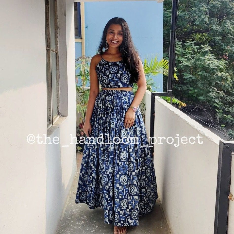 Indigo cotton lehenga and blouse