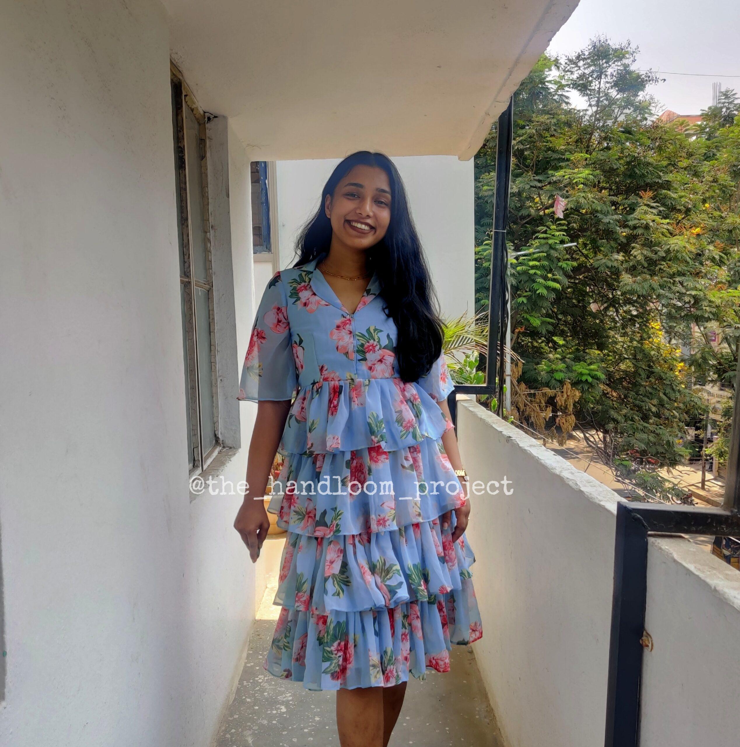 Mint green collar ruffles  georgette dress