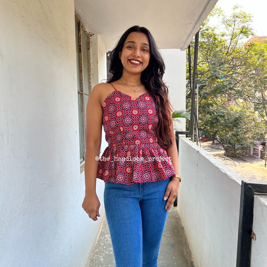 Red ajrak peplum top