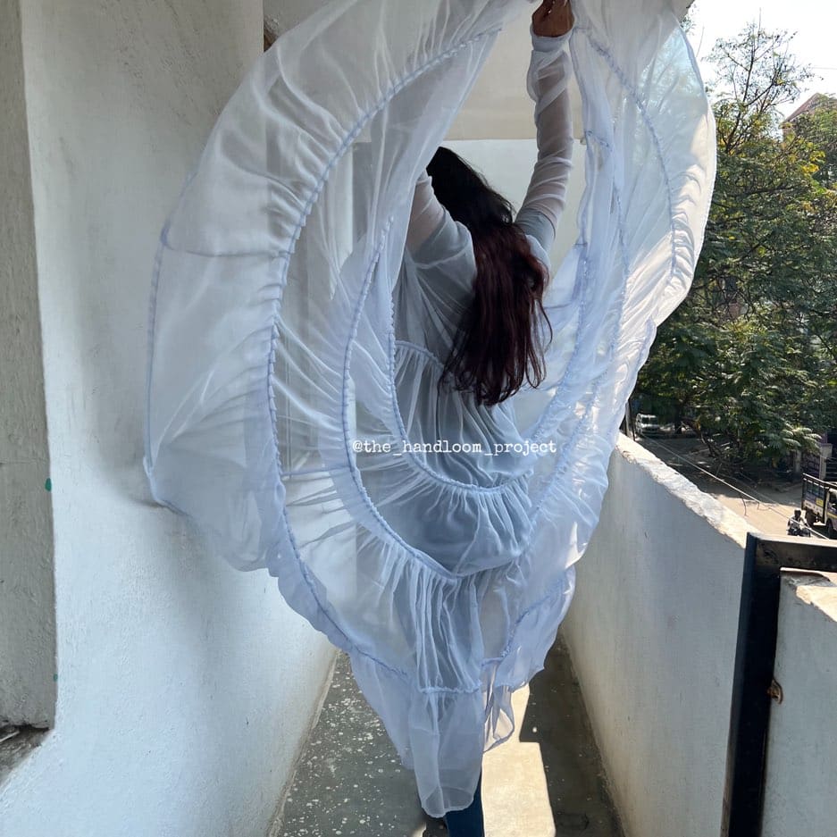 Blue 4 tier georgette coat