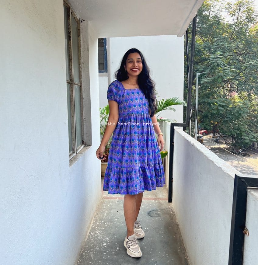 Purple floral 1 tier cotton dress