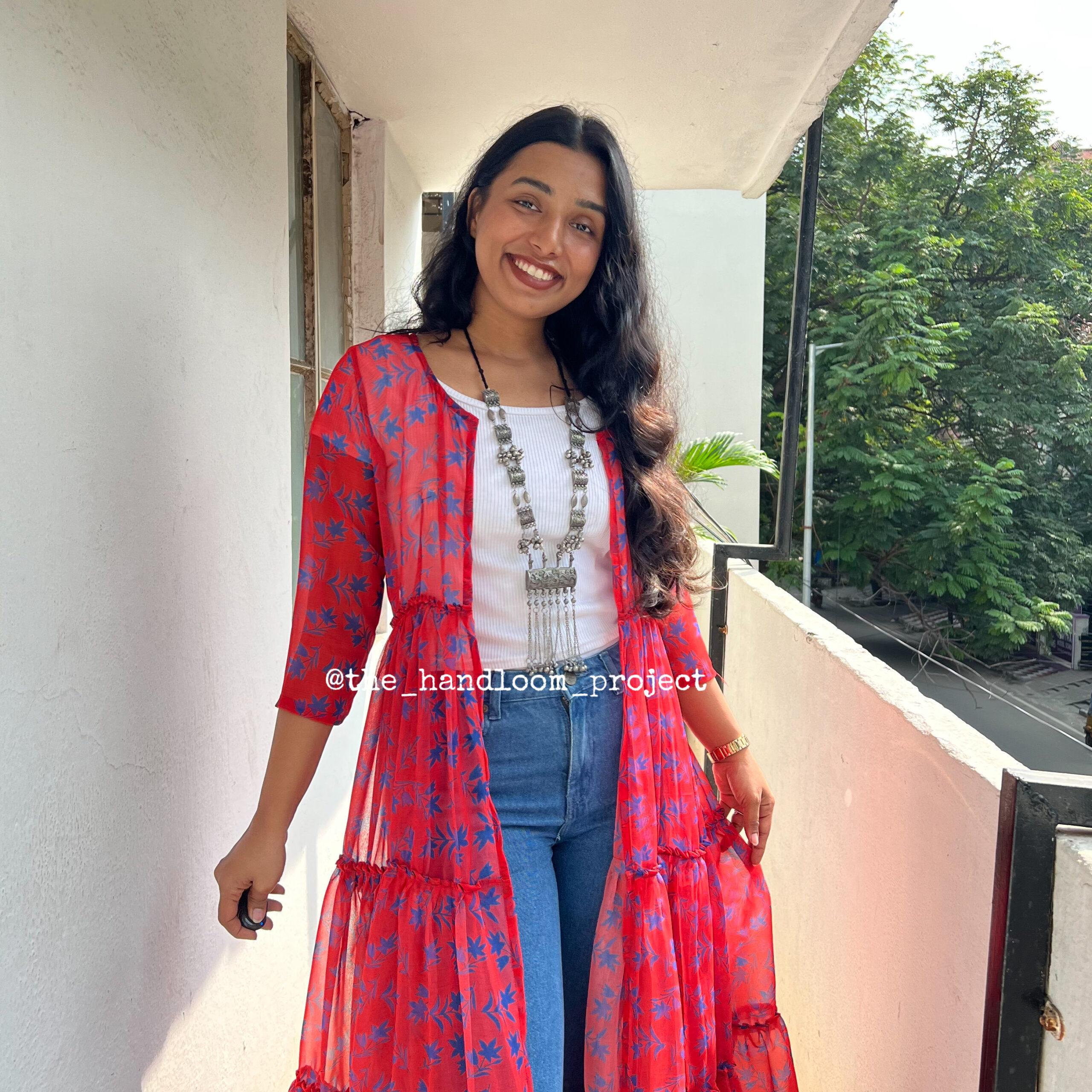 Red 3 tier georgette coat