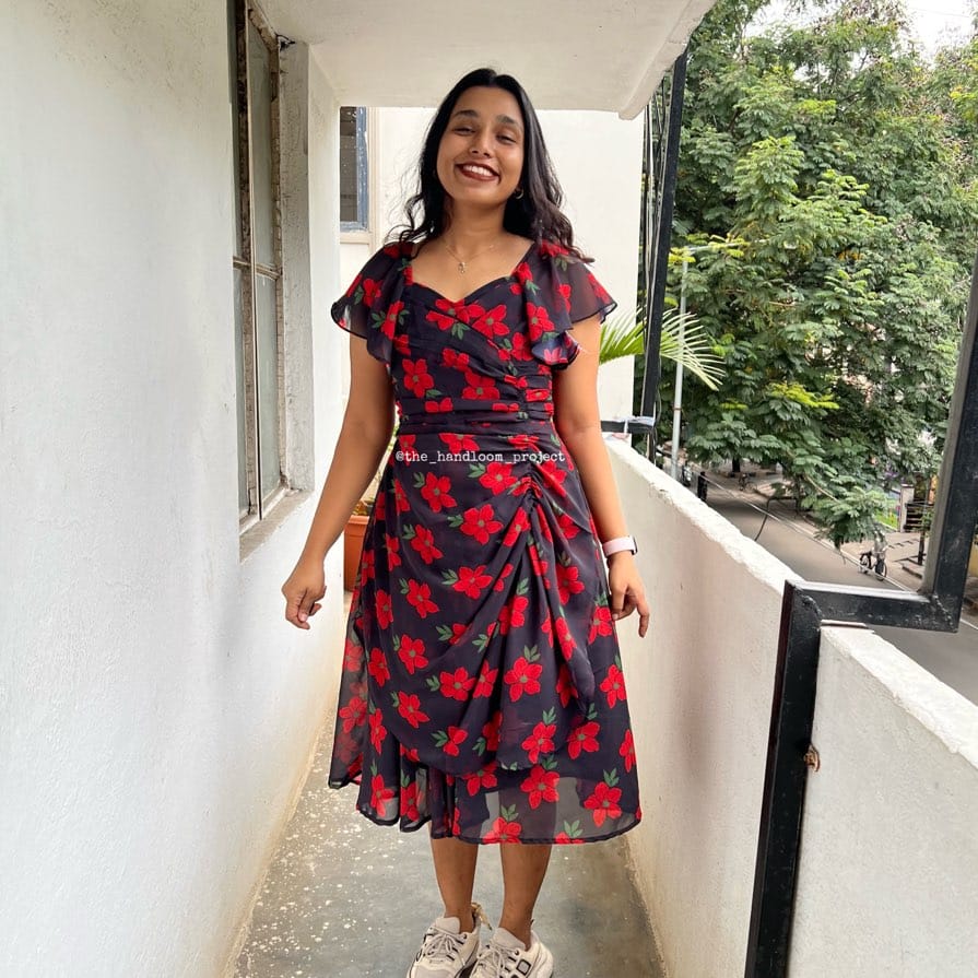 Black and red georgette dress