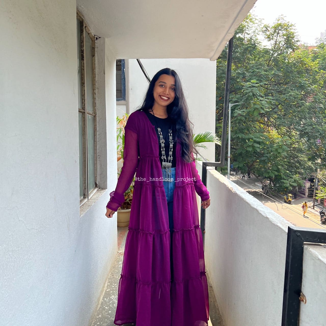 Wine 4 tier georgette coat