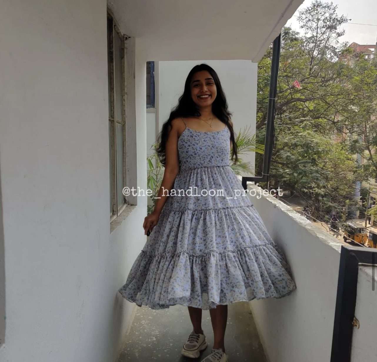 Blue floral georgette dress