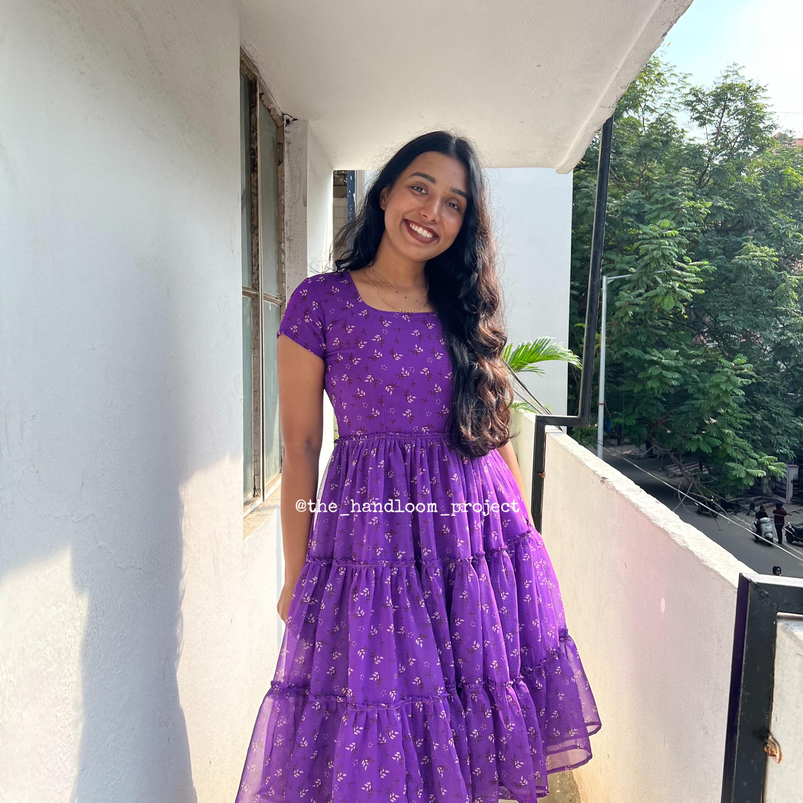 Purple 3 tier georgette dress