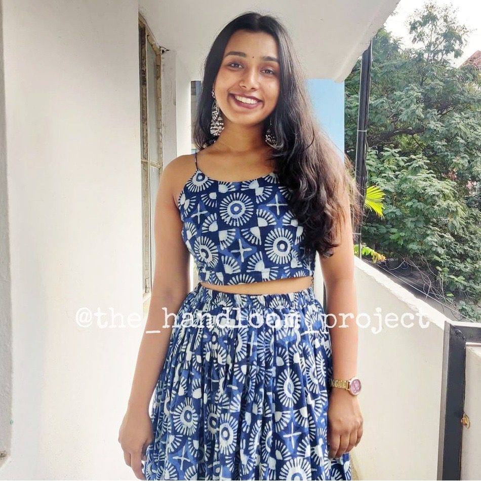 Indigo cotton lehenga and blouse