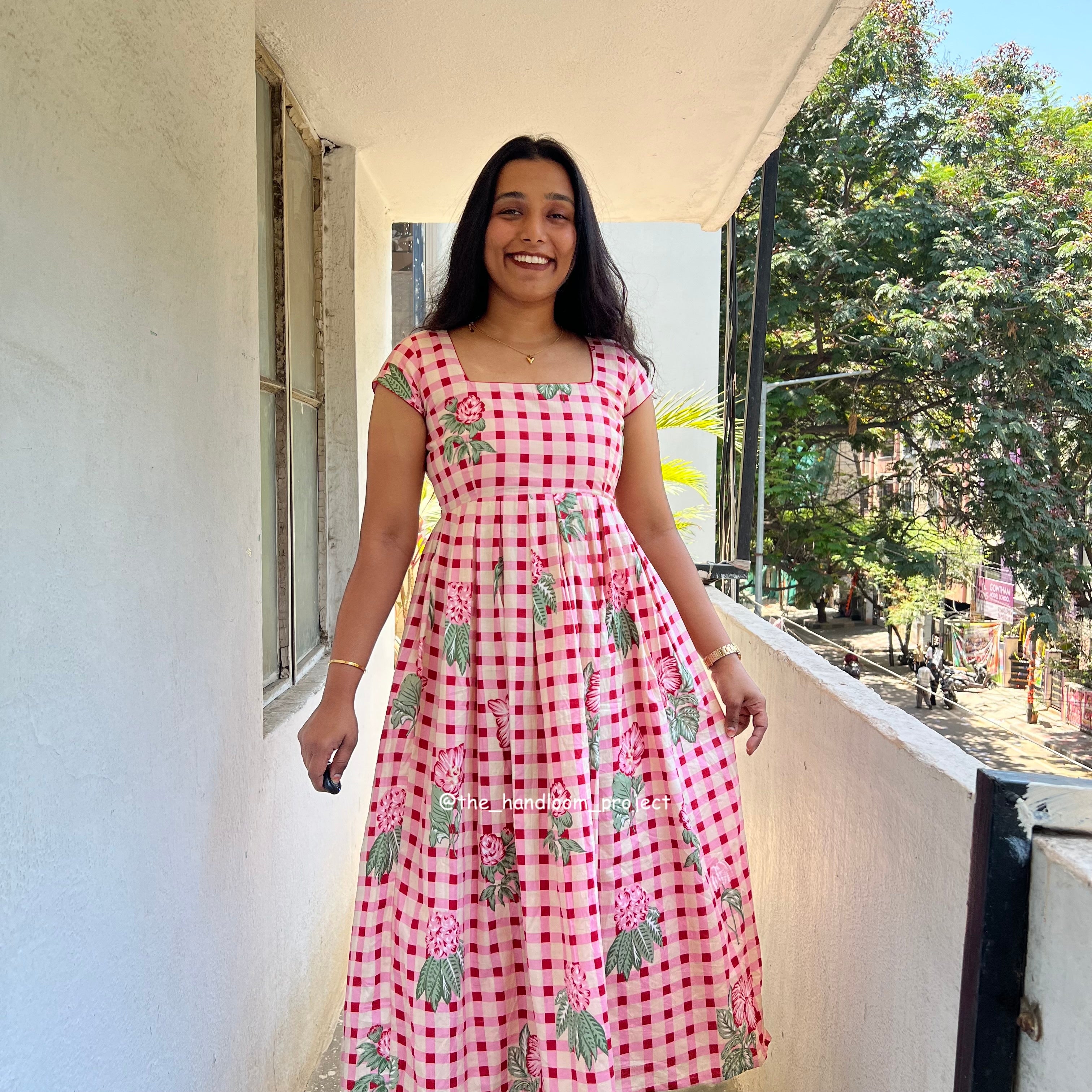 Pink floral - gingham