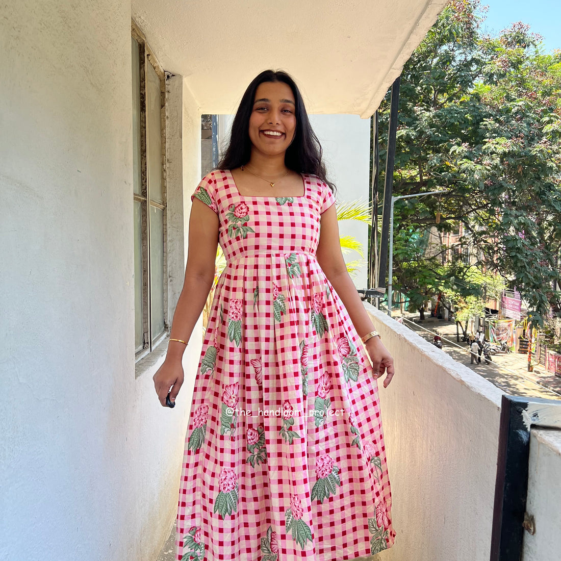 Pink floral - gingham