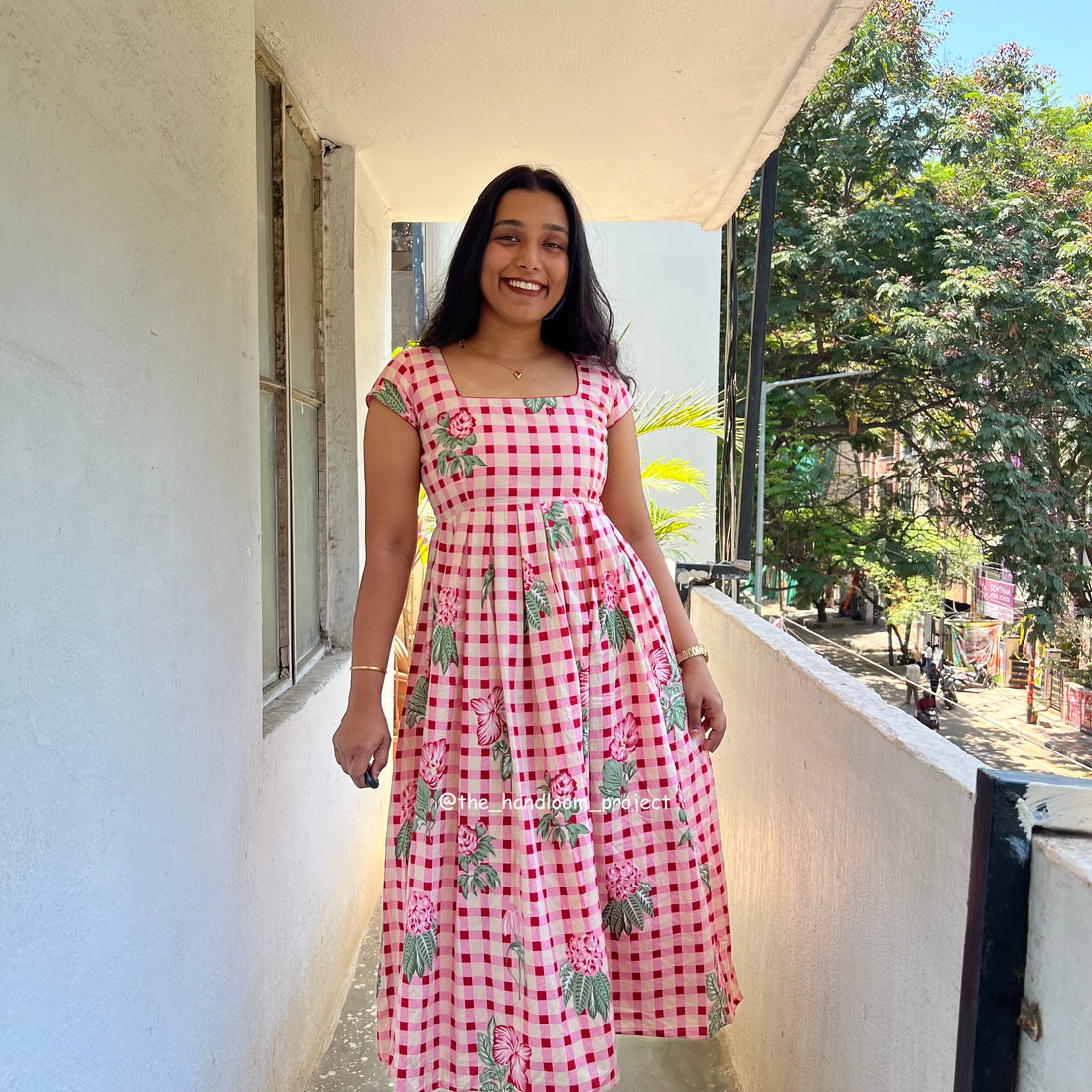 Pink floral - gingham