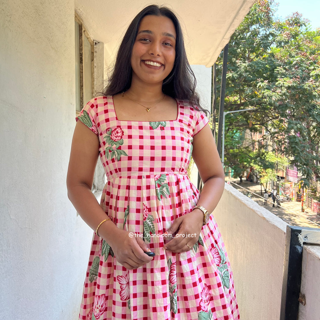 Pink floral - gingham