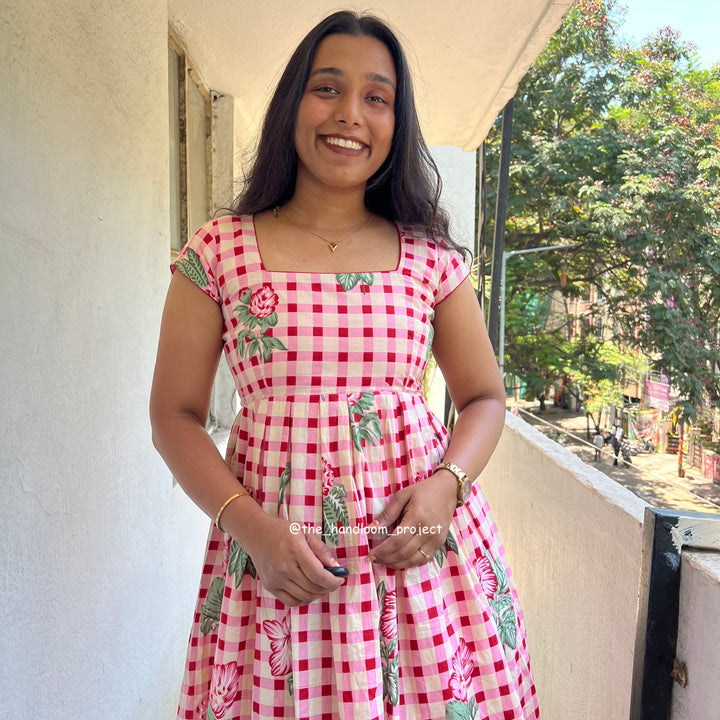 Pink floral - gingham