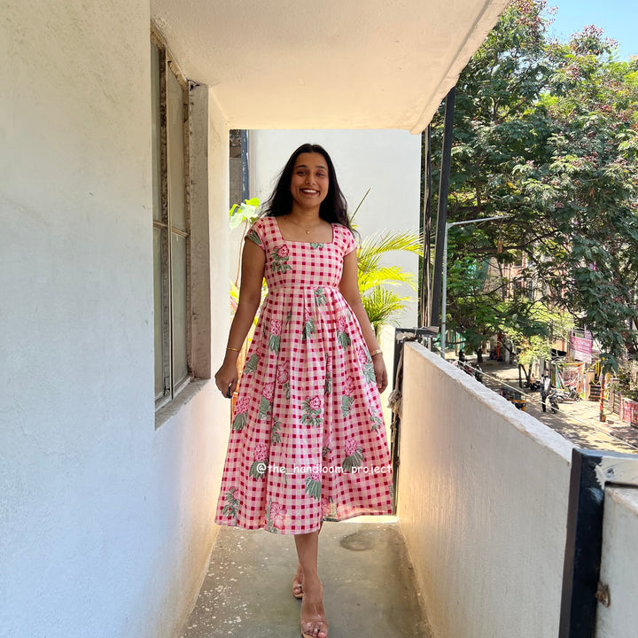 Pink floral - gingham
