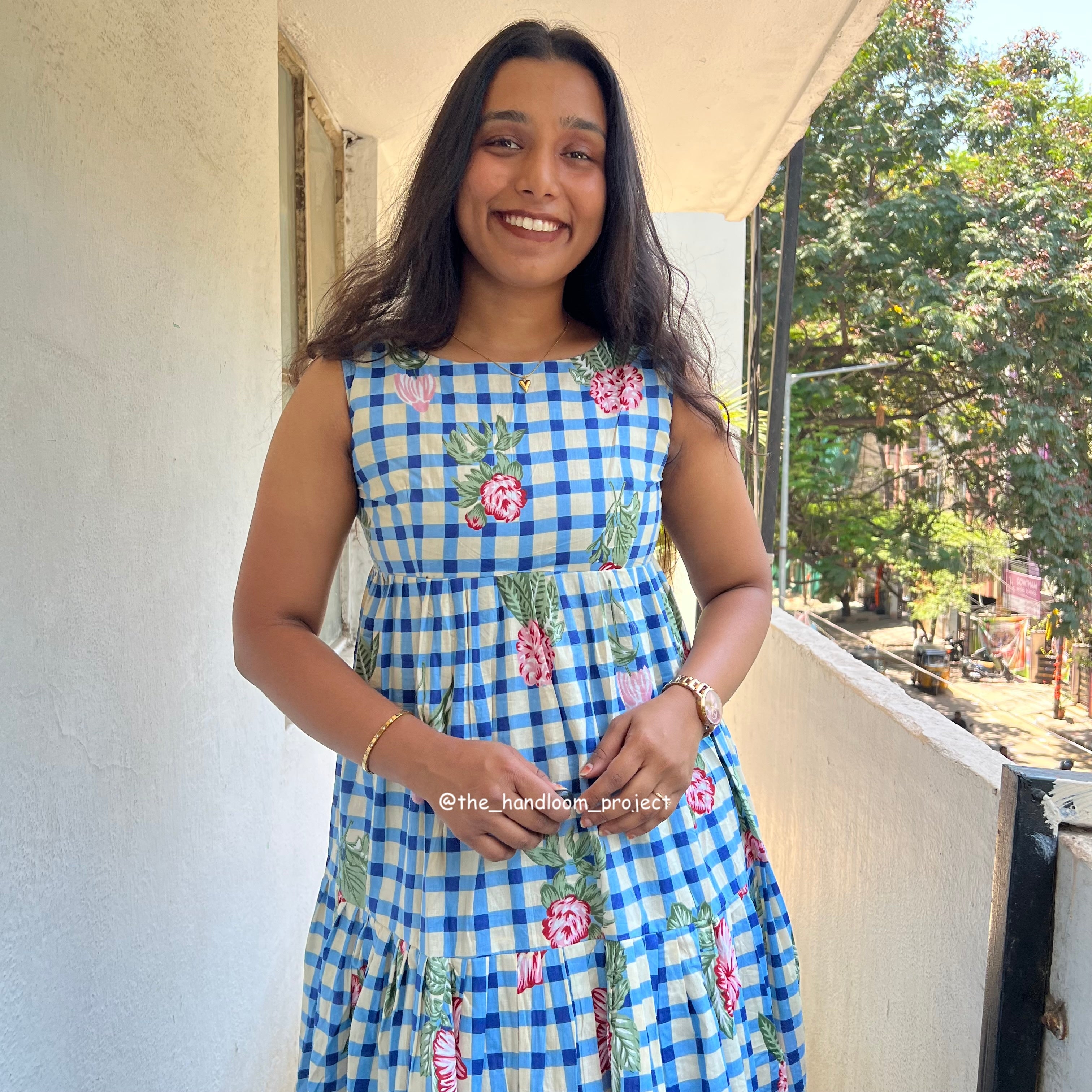 Blue floral - gingham