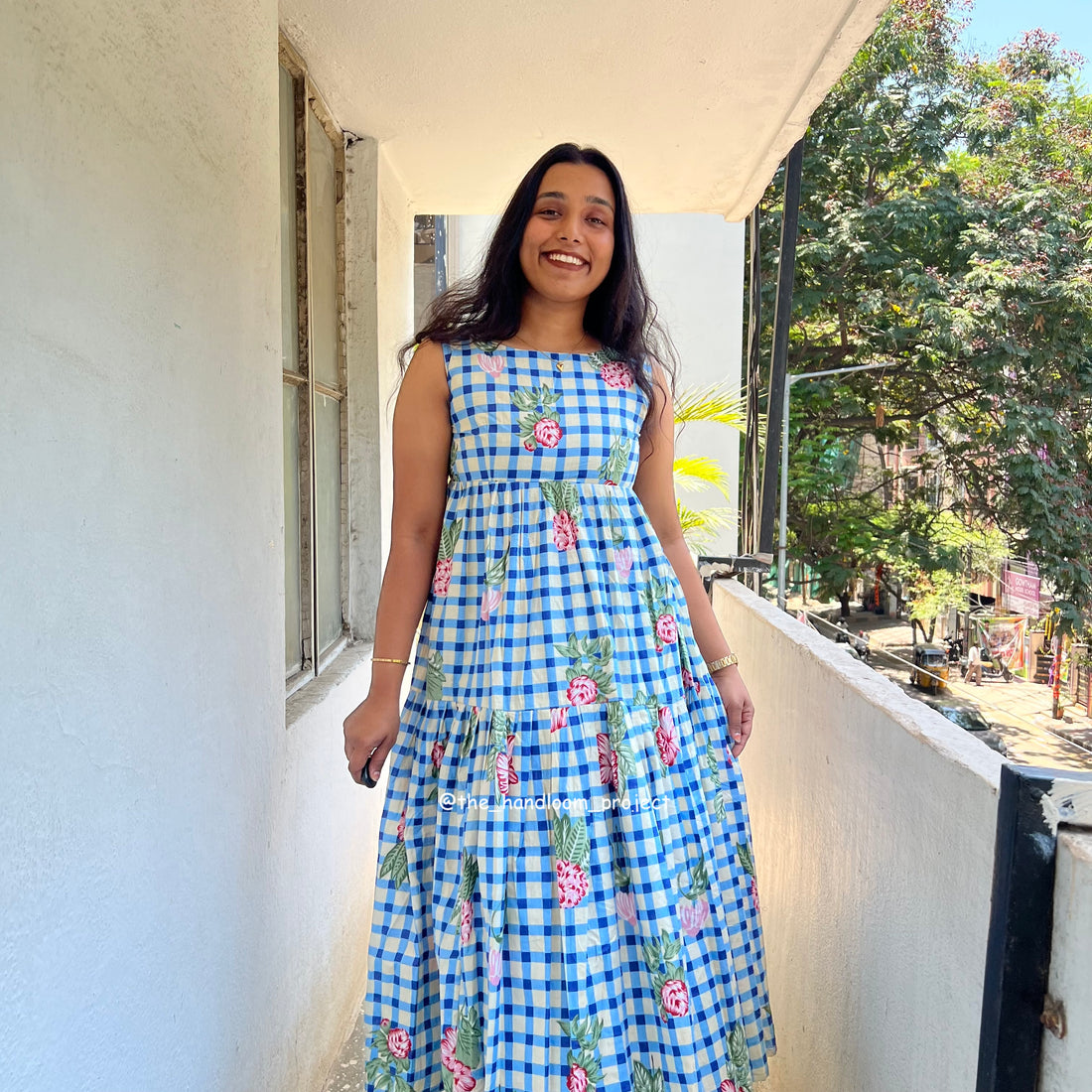 Blue floral - gingham