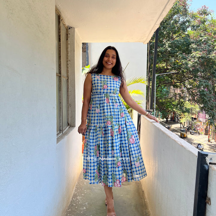 Blue floral - gingham
