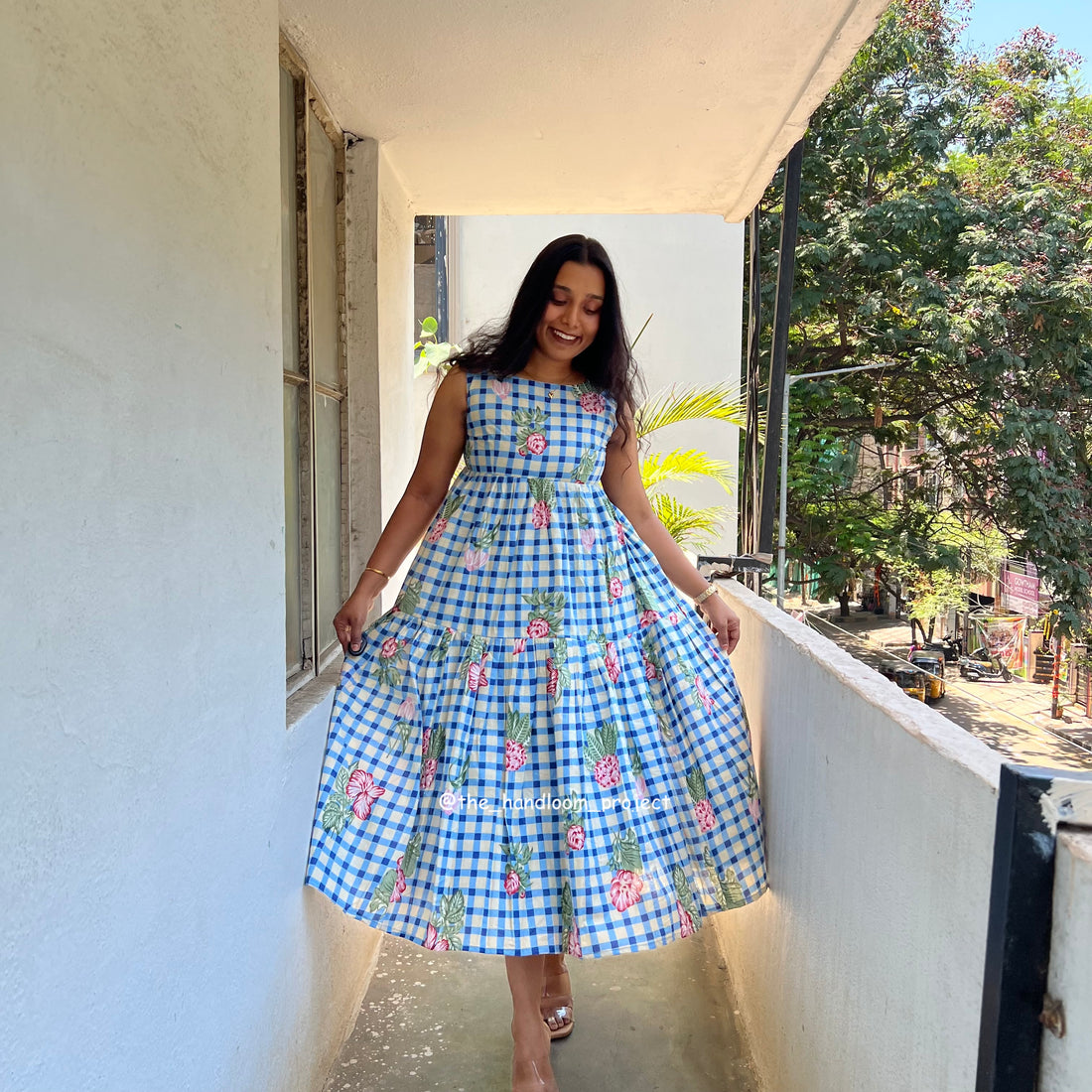 Blue floral - gingham