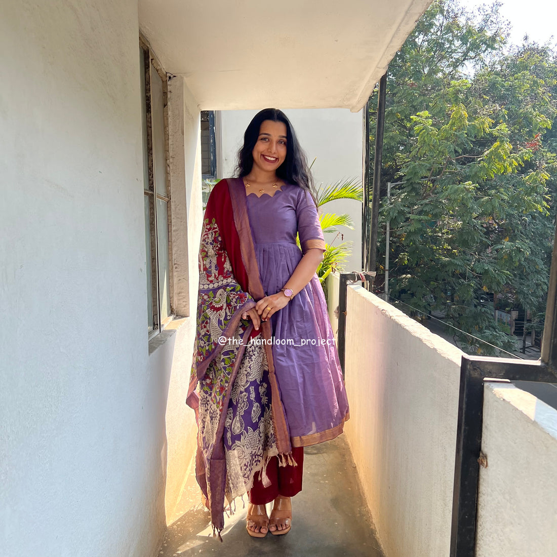 Dark lavender kalamkari - mangalagiri