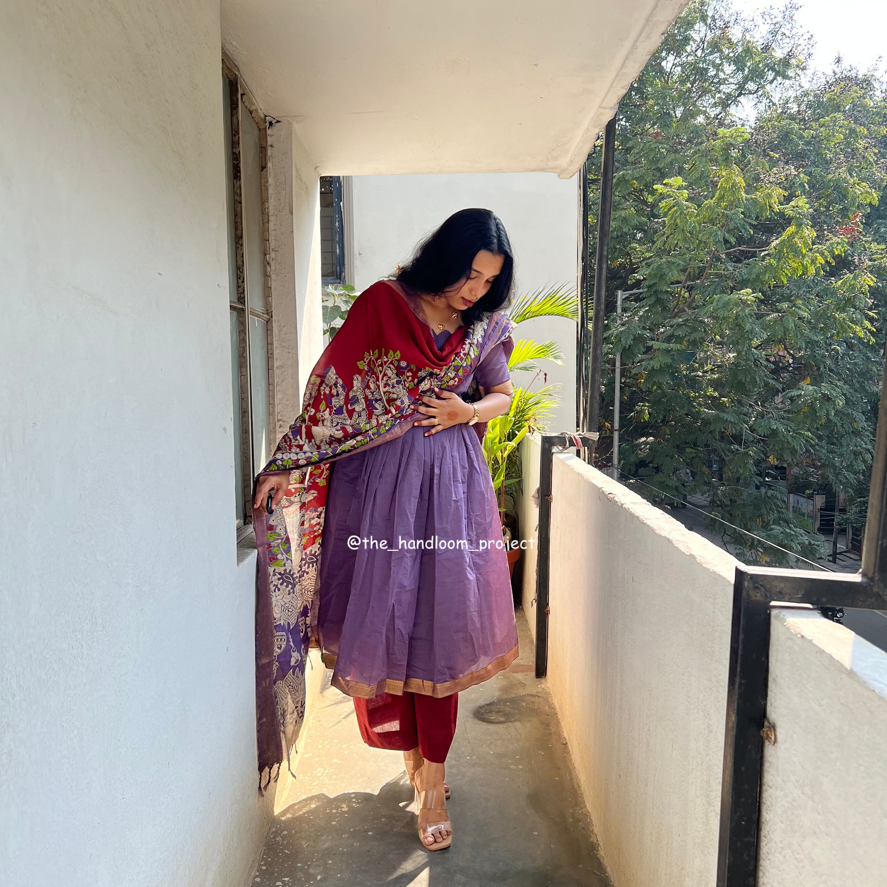 Dark lavender kalamkari - mangalagiri