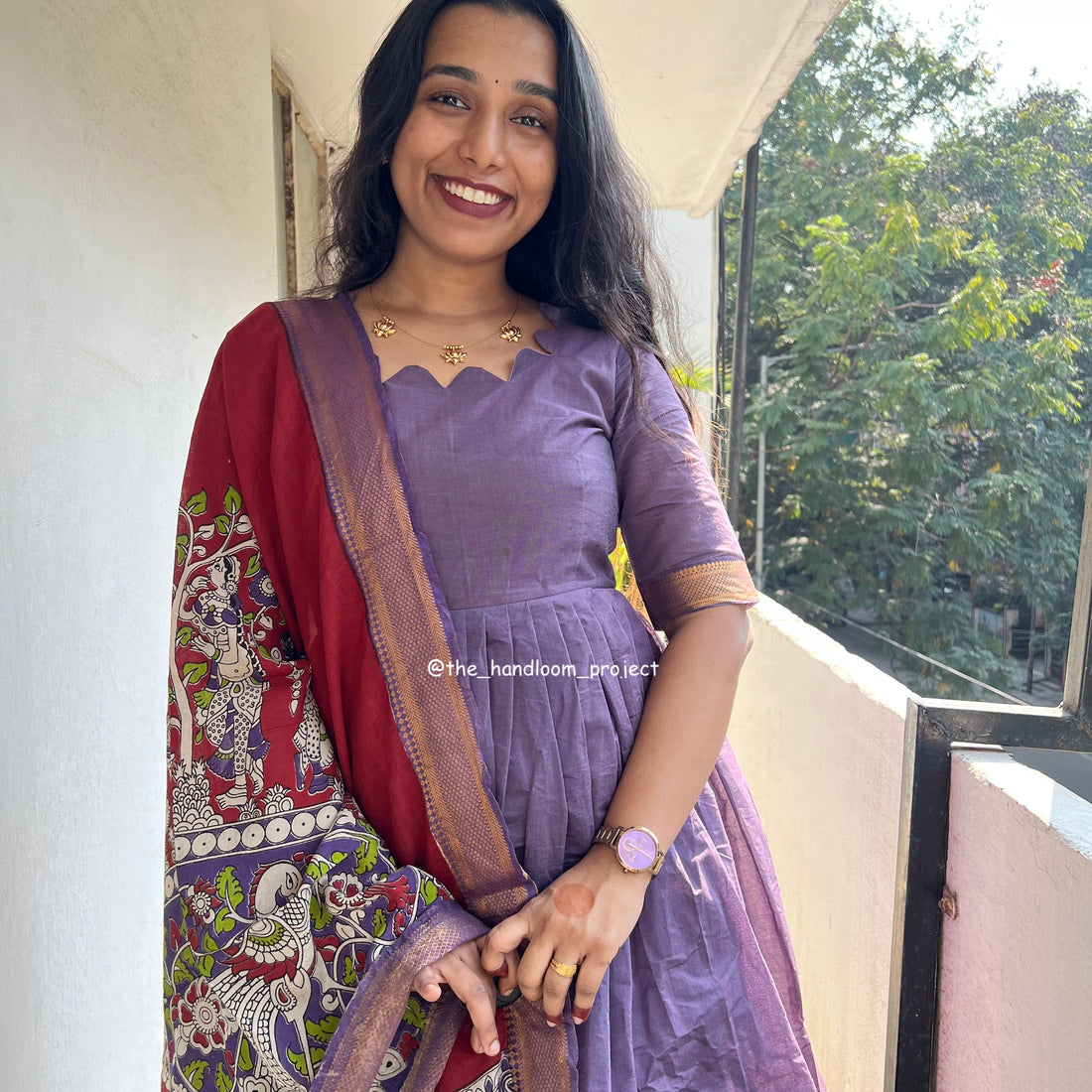 Dark lavender kalamkari - mangalagiri