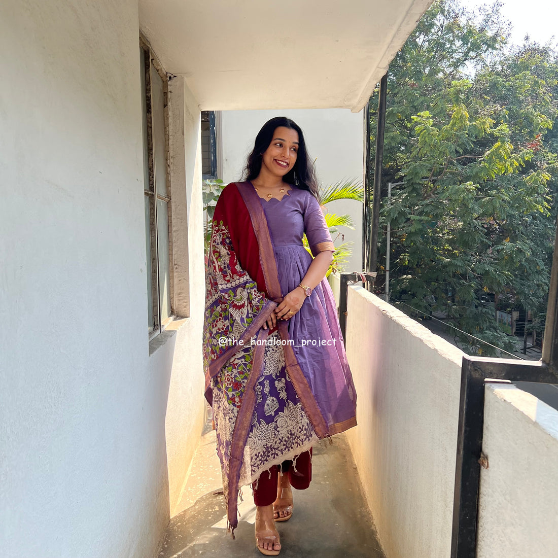 Dark lavender kalamkari - mangalagiri