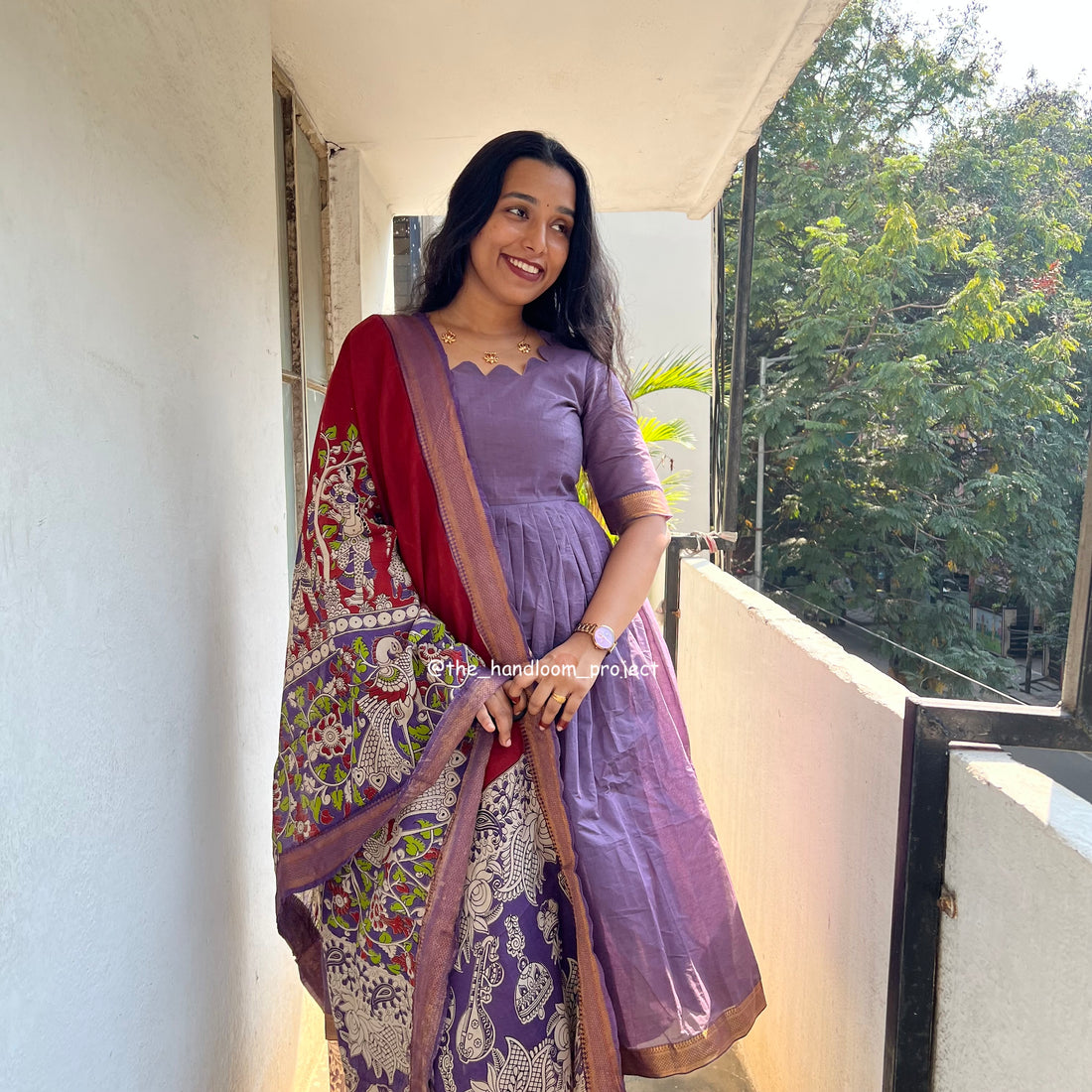 Dark lavender kalamkari - mangalagiri