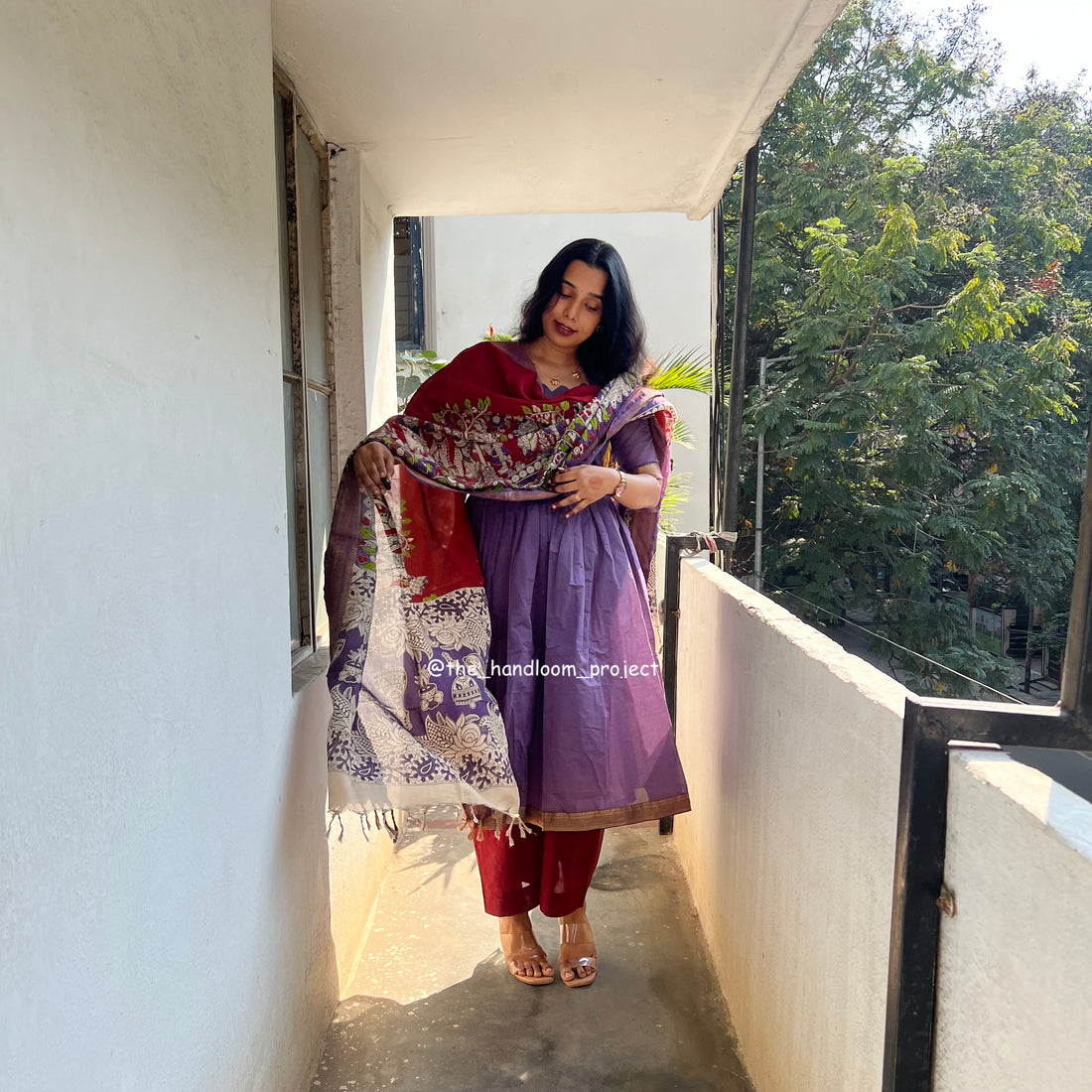 Dark lavender kalamkari - mangalagiri