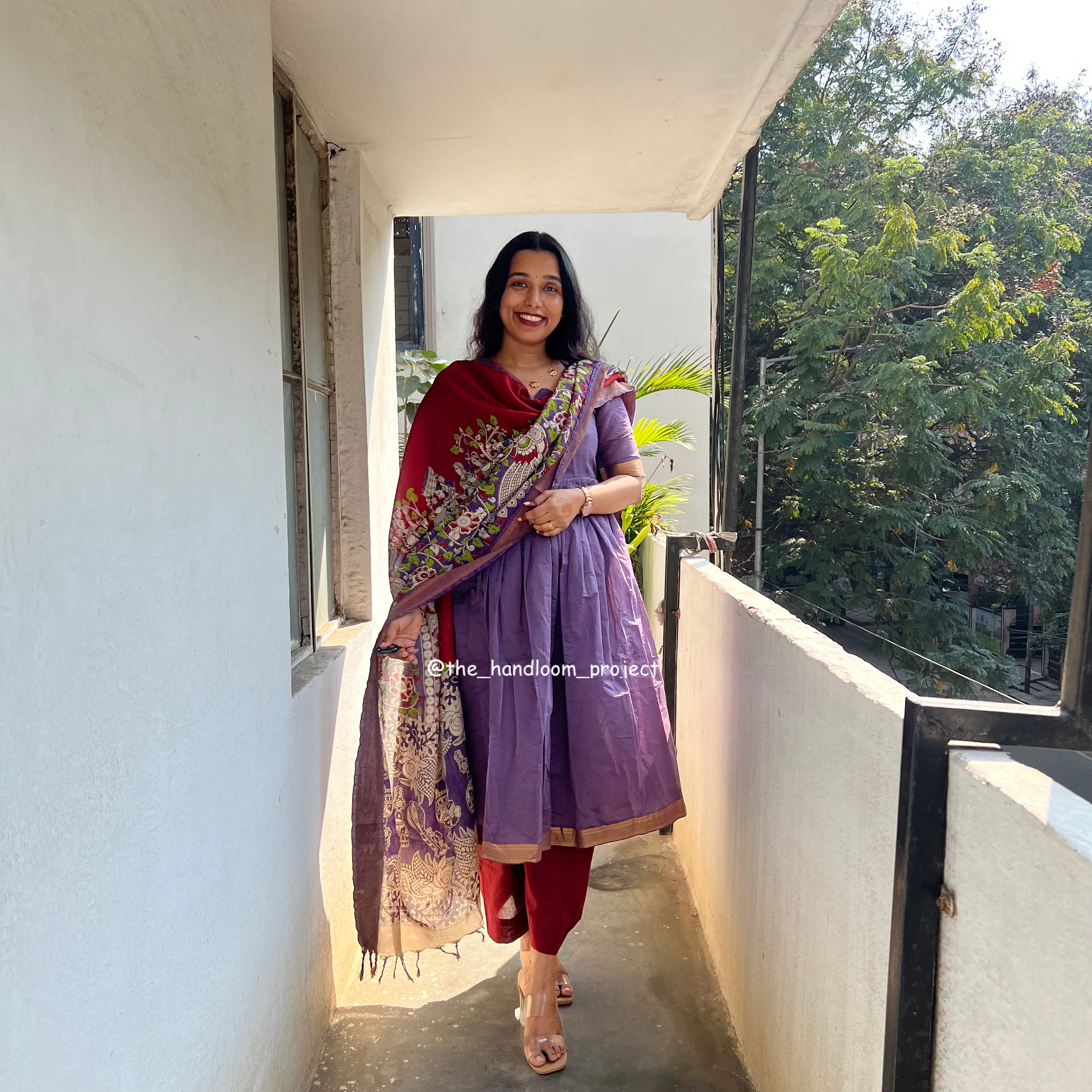 Dark lavender kalamkari - mangalagiri