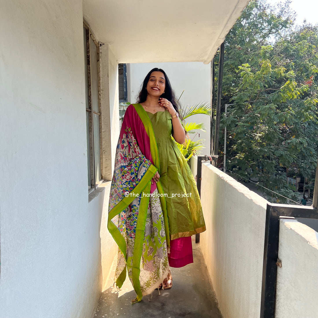 Pink kalamkari - mangalagiri