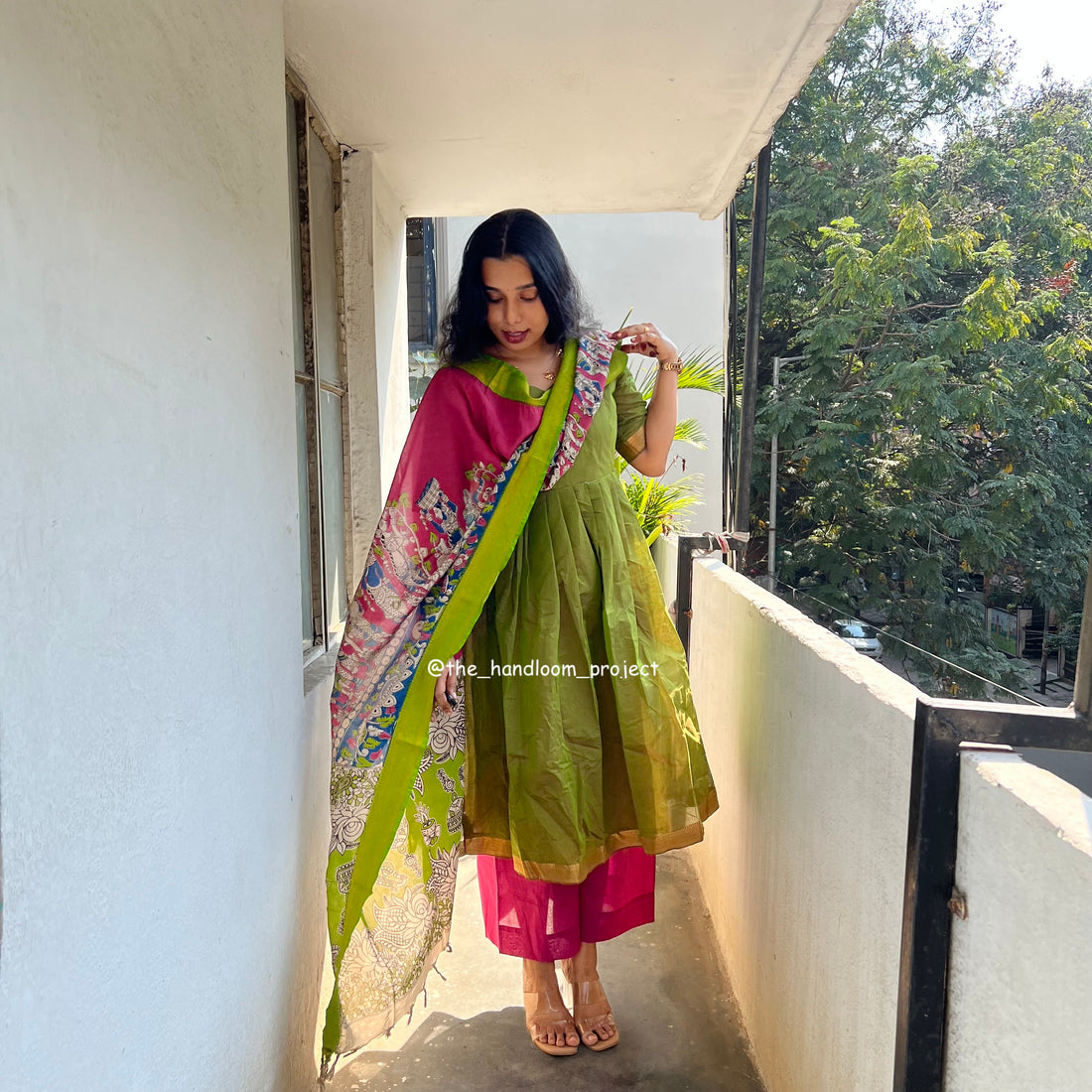 Pink kalamkari - mangalagiri