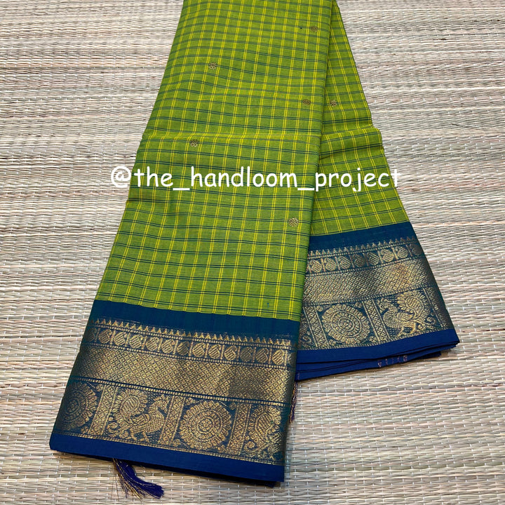 Parrot green checked kanchi