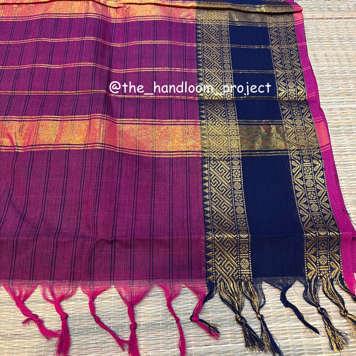 Purple blue checked kanchi